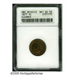 1877 1C --Cleaned--ANACS. Unc Details, Net AU50. 