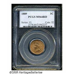 1889 1C MS64 Red PCGS. Slightly mellowed, full-re