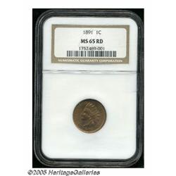 1891 1C MS65 Red NGC. Coppery-gold patina imbued 