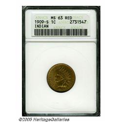 1909-S 1C MS63 Red ANACS. This key date specimen 