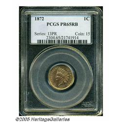 1872 1C PR65 Red and Brown PCGS. Pleasing golden-