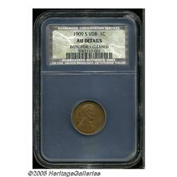 1909-S VDB 1C AU Details, Improperly Cleaned, NCS