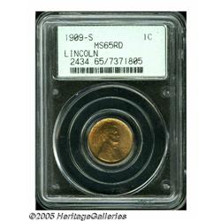 1909-S 1C S Over Horizontal S MS65 Red PCGS. FS-0
