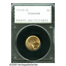 1910-S 1C MS66 Red and Brown PCGS. The obverse of