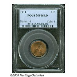 1911 1C MS66 Red PCGS. Coppery-red surfaces exhib