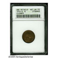 1914-D 1C --Cleaned--ANACS. Unc Details, Net AU53