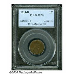 1914-D 1C AU55 PCGS. This key date Lincoln has pl