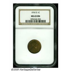 1916-S 1C MS65 Brown NGC. Vibrant matte-like surf