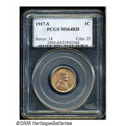 1917-S 1C MS64 Red PCGS. Fully struck and spot-fr