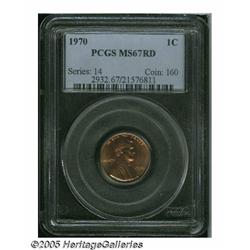 1970 1C MS67 Red PCGS. Coppery-gold patina displa