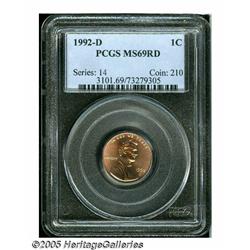 1992-D 1C MS69 Red PCGS. Boldly struck with radia