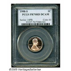 1998-S 1C PR70 Deep Cameo PCGS. Immaculate surfac