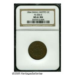 1864 2C Small Motto MS61 Brown NGC. FS-000.5. Bre