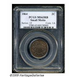 1864 2C Small Motto MS63 Red and Brown PCGS. The 
