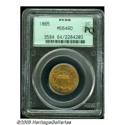 1865 2C MS64 Red PCGS. Plain 5. Lemon, orange, an