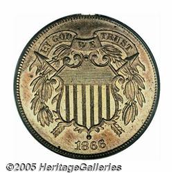 1866 2C PR65 Red PCGS. Crisp copper color with sp