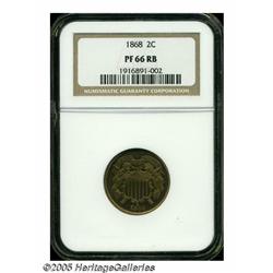 1868 2C PR66 Red and Brown NGC. The devices are r