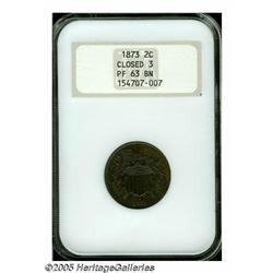1873 2C Closed 3 PR63 Brown NGC. Variegated tan-g