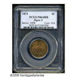 1873 2C Open 3 PR64 Red and Brown PCGS. Sharply s