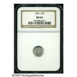 1853 3CS MS66 NGC. Well struck for the type, with