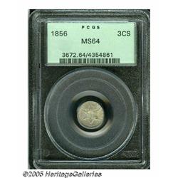 1856 3CS MS64 PCGS. This trime has frosty surface