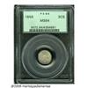 Image 1 : 1856 3CS MS64 PCGS. This trime has frosty surface