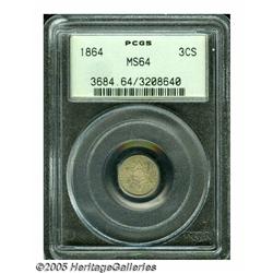 1864 3CS MS64 PCGS. This Civil War issue has an e