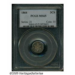 1864 3CS MS65 PCGS. Only 12,000 pieces were struc