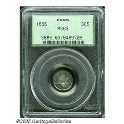 1866 3CS MS63 PCGS. This post Civil War trime dis