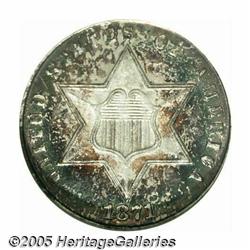 1871 3CS MS66 NGC. Boldly struck with fine satiny