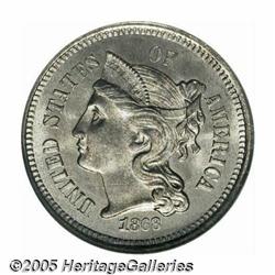 1868 3CN MS67 NGC. Essentially brilliant with lux