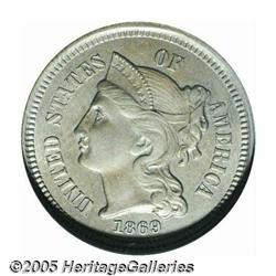 1869 3CN MS61 ANACS. Doubled Die Reverse, FS-004.