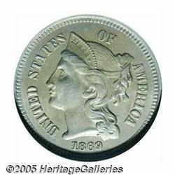 1869 3CN MS62 ANACS. Repunched Date. FS-004.5. Al