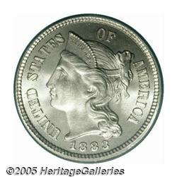 1883 3CN MS66 PCGS. Well detailed with an excepti