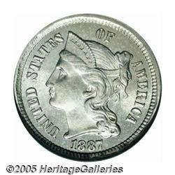 1887 3CN MS63 ANACS. "1887/6," FS-007. A miniscul
