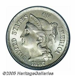 1887 3CN MS66 PCGS. A silky-smooth Premium Gem wi