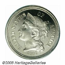 1866 3CN PR66 Deep Cameo PCGS. A splendid ice-whi