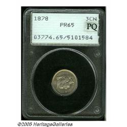 1878 3CN PR65 PCGS. Lovely pastel peach, lilac, a