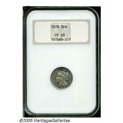 1878 3CN PR65 NGC. Scarce, proof-only date with a