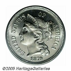 1879 3CN PR67 Cameo PCGS. A lightly toned and wel