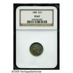 1880 3CN PR67 NGC. Pretty pastel plum, gold, and 