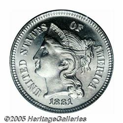 1881 3CN PR67 Cameo PCGS. A dazzling, brightly mi