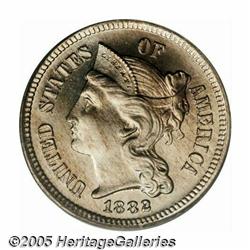 1882 3CN PR68 Cameo PCGS. Pristine mirrored field