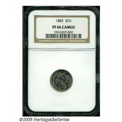 1883 3CN PR66 Cameo NGC. Nickel-gray surfaces rev