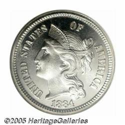 1884 3CN PR68 Cameo NGC. Few proof Three Cent Nic