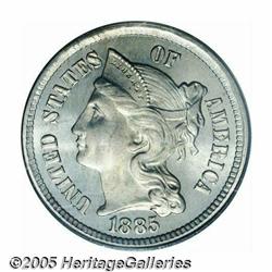 1885 3CN PR67 PCGS. The obverse of this expertly 