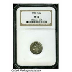 1886 3CN PR66 NGC. Lime and rose hues adorn this 