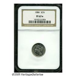 1886 3CN PR67 S NGC. Bright partially prooflike s