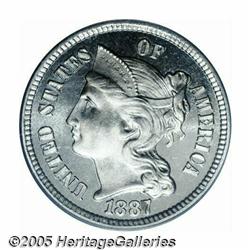 1887/6 3CN PR65 Cameo PCGS. Mostly brilliant with