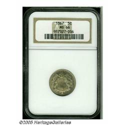 1867 5C No Rays MS66 NGC. A lustrous Premium Gem 
